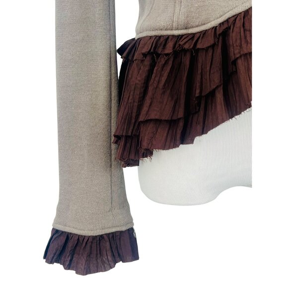 Y2K Free People Olive Green Brown Ruffle Military Jacket Steampunk Boho Academia - Picture 5 of 16